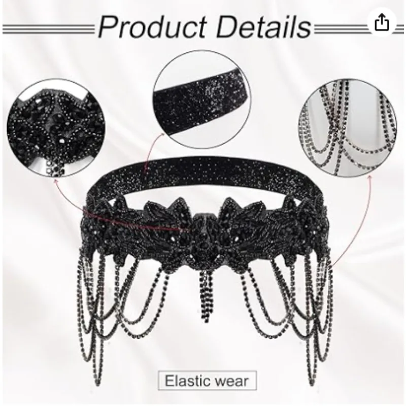 1920S Headband Headgear Prom Hair Accessories Great Gatsby Halloween Prom Rhinestone Fringed Hair Accessories Headband view 4