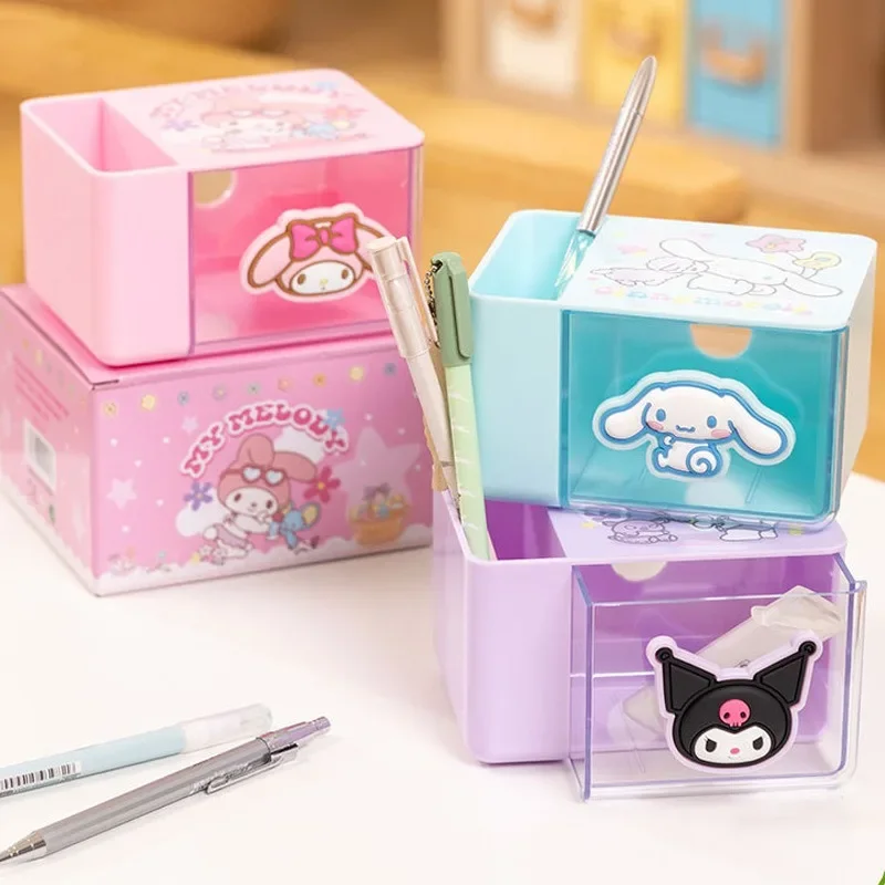 

Sanrio Kawaii My Melody Desktop Pen Holder Kuromi Cinnamoroll Anime Cartoon Fashion Student Dormitory Object Storage Drawer Box