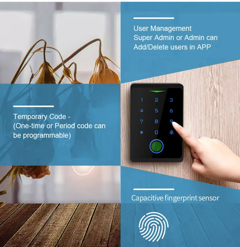 Tuya WIFI Access Control Waterproof Keyless Fingerprint Standalone Keypad Smart Life APP Remote Unlock EM RFID Card Door Entry