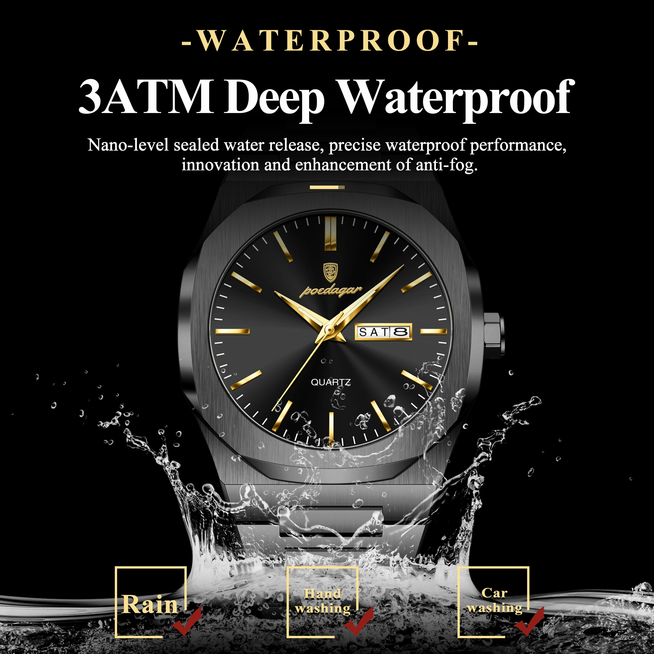 POEDAGAR Fashion Brand Male Watch Waterproof Luminous Stainless Steel Watches For Men Date Week Casual Quartz Men's Clock Reloj