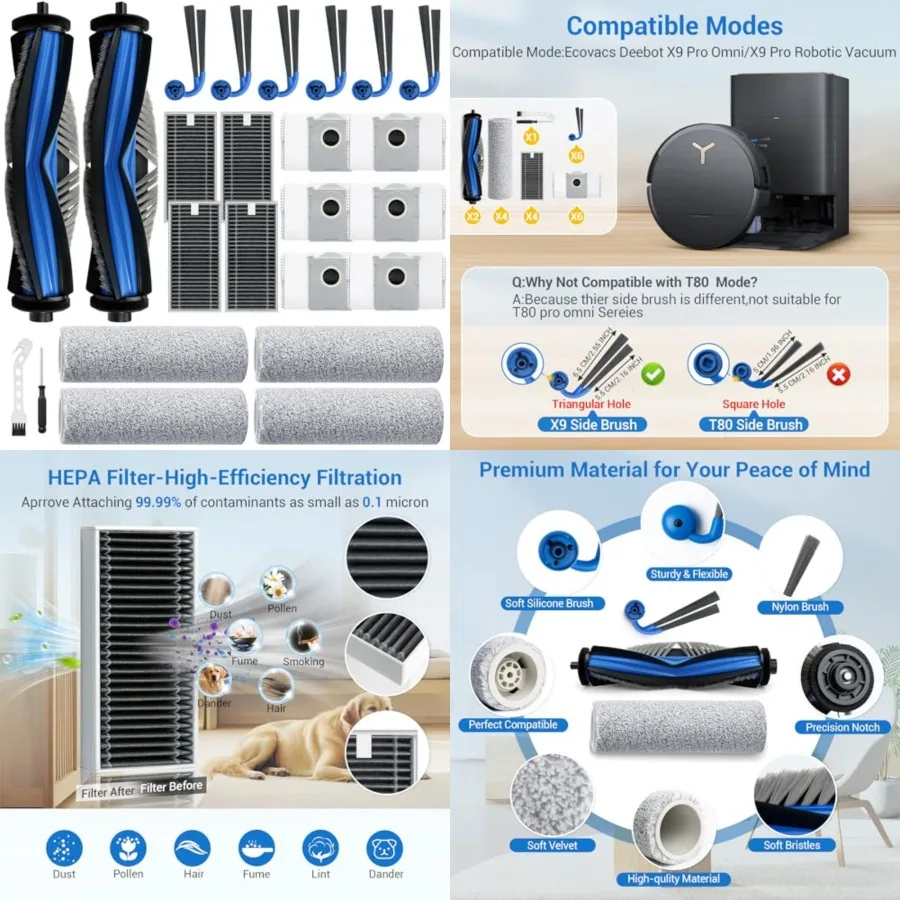 

X9 Pro Omni Replacement Parts for Ecovacs Deebot X9 Pro Omni X9 Pro Robotic Vacuum Cleaner Parts with 2 Roller Brush, 4 Mop, 4