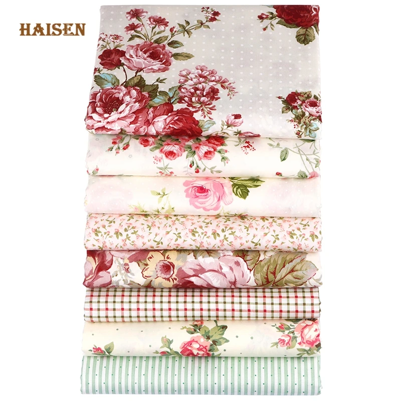 Printed Twill Cotton Fabric,For Quilting&Sewing Material Crafts Patchwork And DIY Calico Cloth,8pcs 40x50cm,Rose Flowers Set