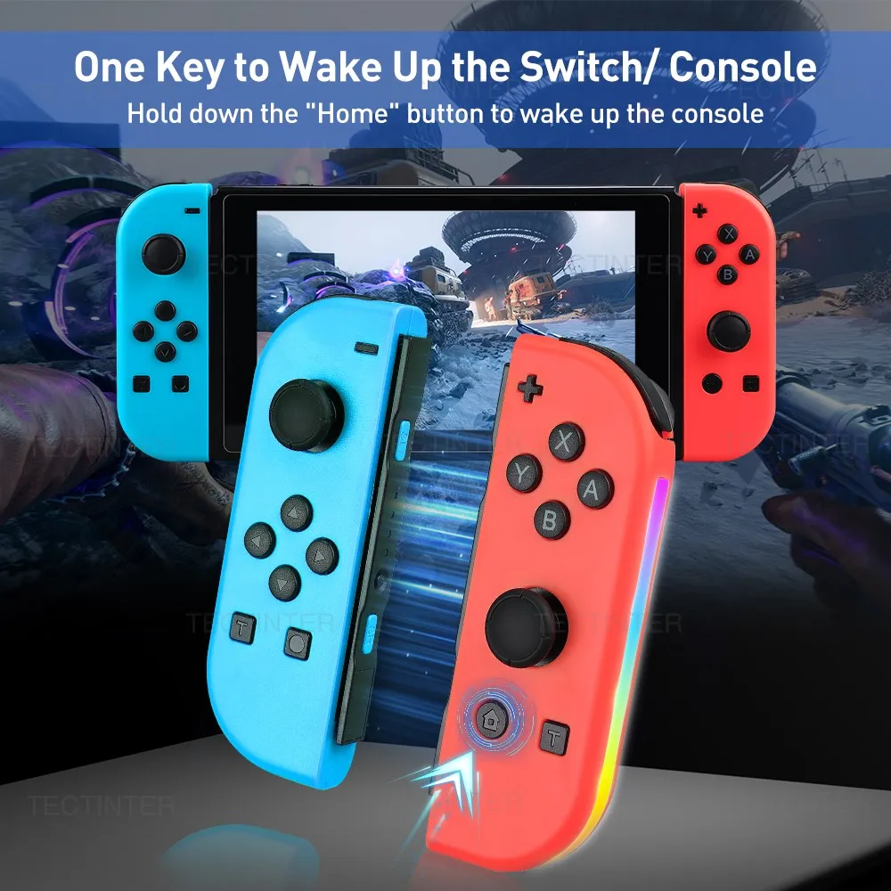 لوحة ألعاب عصا التحكم RGB لوحدة التحكم اللاسلكية للتبديل وحدة التحكم الفرح المتوافقة مع NS 6 Axis Wake-up/Screenshot