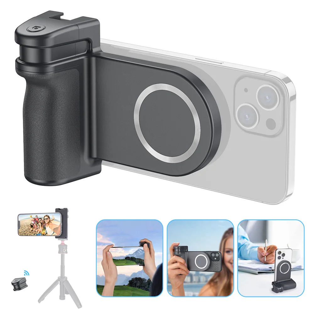 Magnetic For Magsafe Phone Holder Phone Grip Handheld Booster Grip w Bluetooth Shutter 1/4 Screw Tripod Mount for iPhone Android