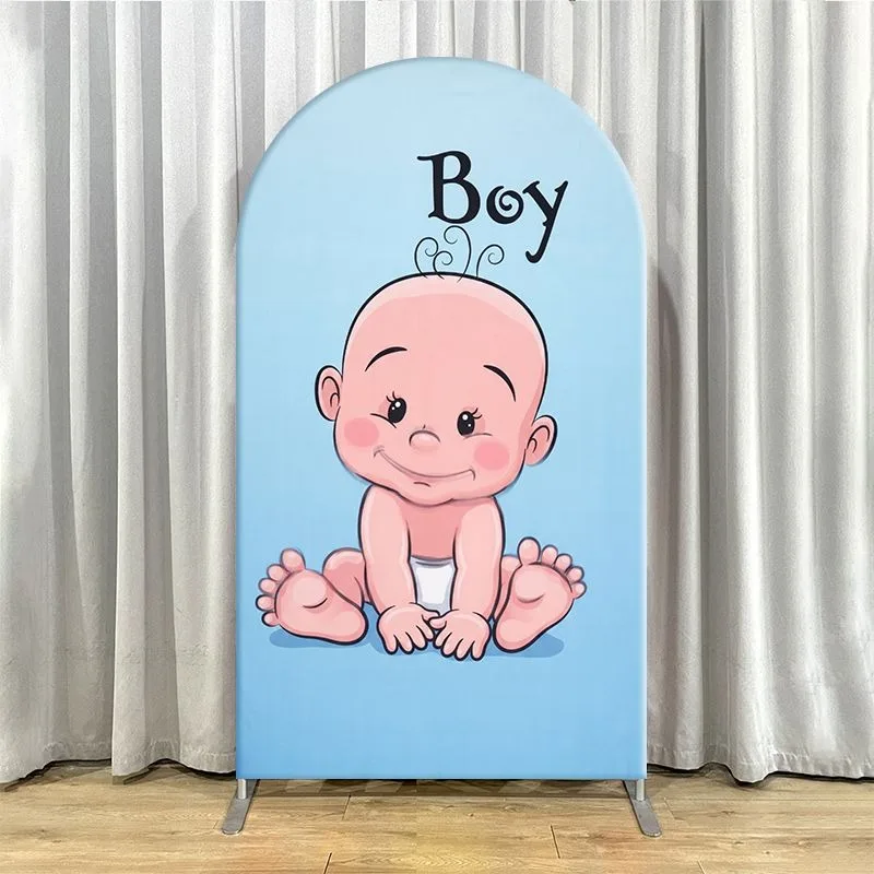 Elastic Double-layer Arch Backdrop Cover Gender Reveal Backdrop Set Featuring Boy and Girl Themes with Soft Pastel Colors