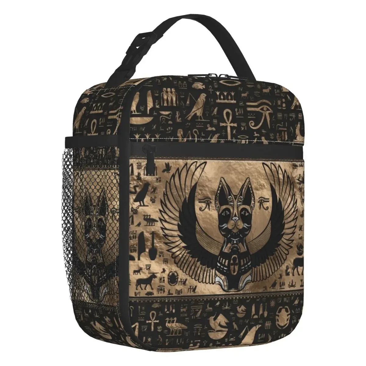 

Egyptian Cat Goddess Bastet Insulated Lunch Bag Waterproof Ancient Egypt Symbol Cooler Thermal Bento Box Beach Camping Travel