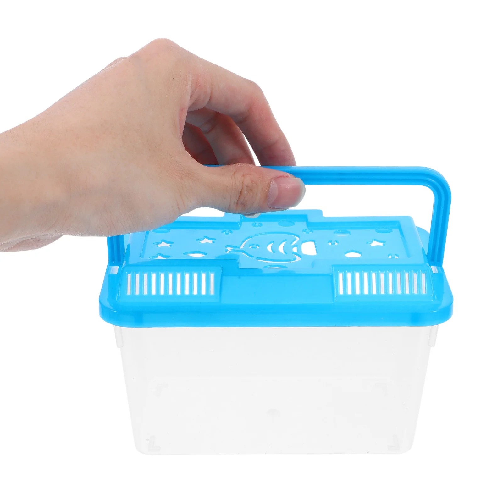 

4Pcs Mini Handheld Transparent Plastic Aquarium Fish Tank Box Portable Pet Carrier Handle Small Fish Turtle Reptile Hamster