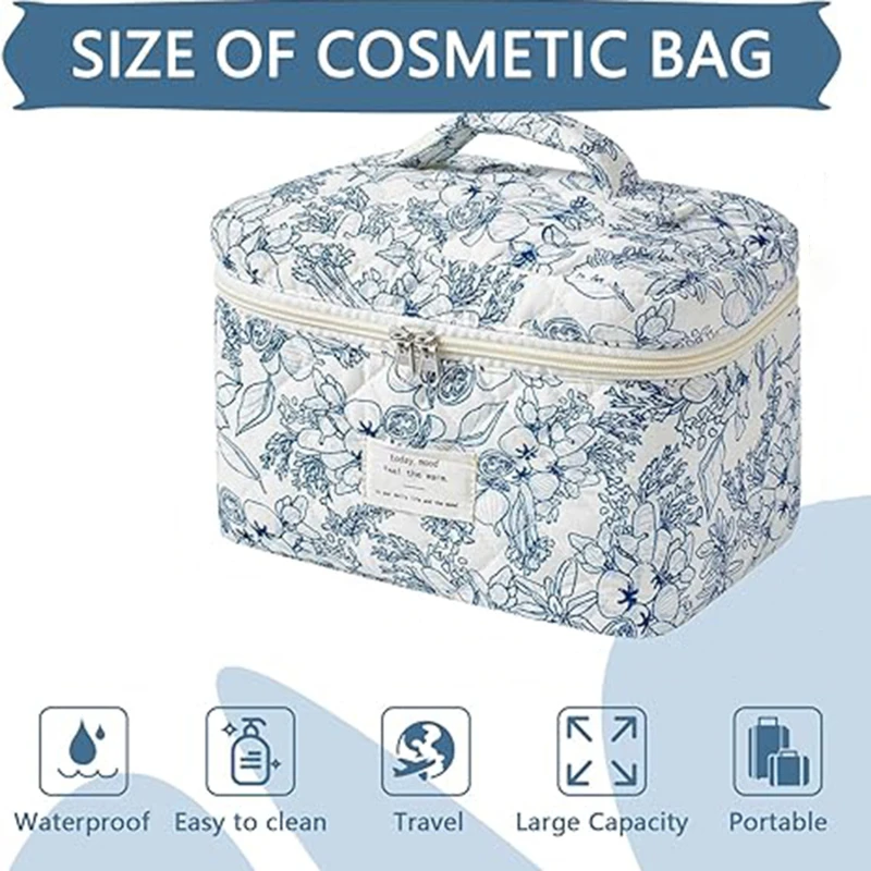 Borsa cosmetica portatile grande capacità piccola conservazione floreale portatile in cotone trapuntato fiori carini Ins borse per il trucco da