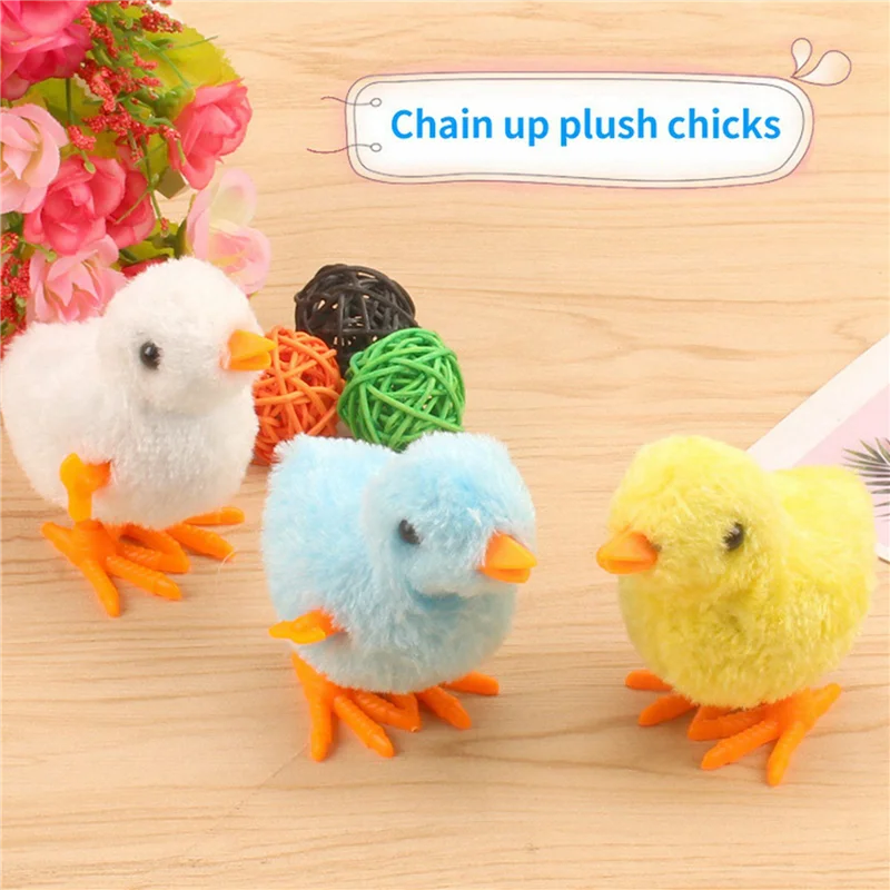 B24C-10Pcs Easter Wind Up Chick Novelty Jumping Chicken Gag Plush Baby Chicks Favors Gift For Kids Girls