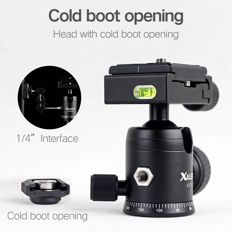 XILETU GT-0 Metal Panoramic Ball Head Photo Macro Monopod Sliding Rail Removable Cold Shoe Extension Clamp Base Tripod Universal