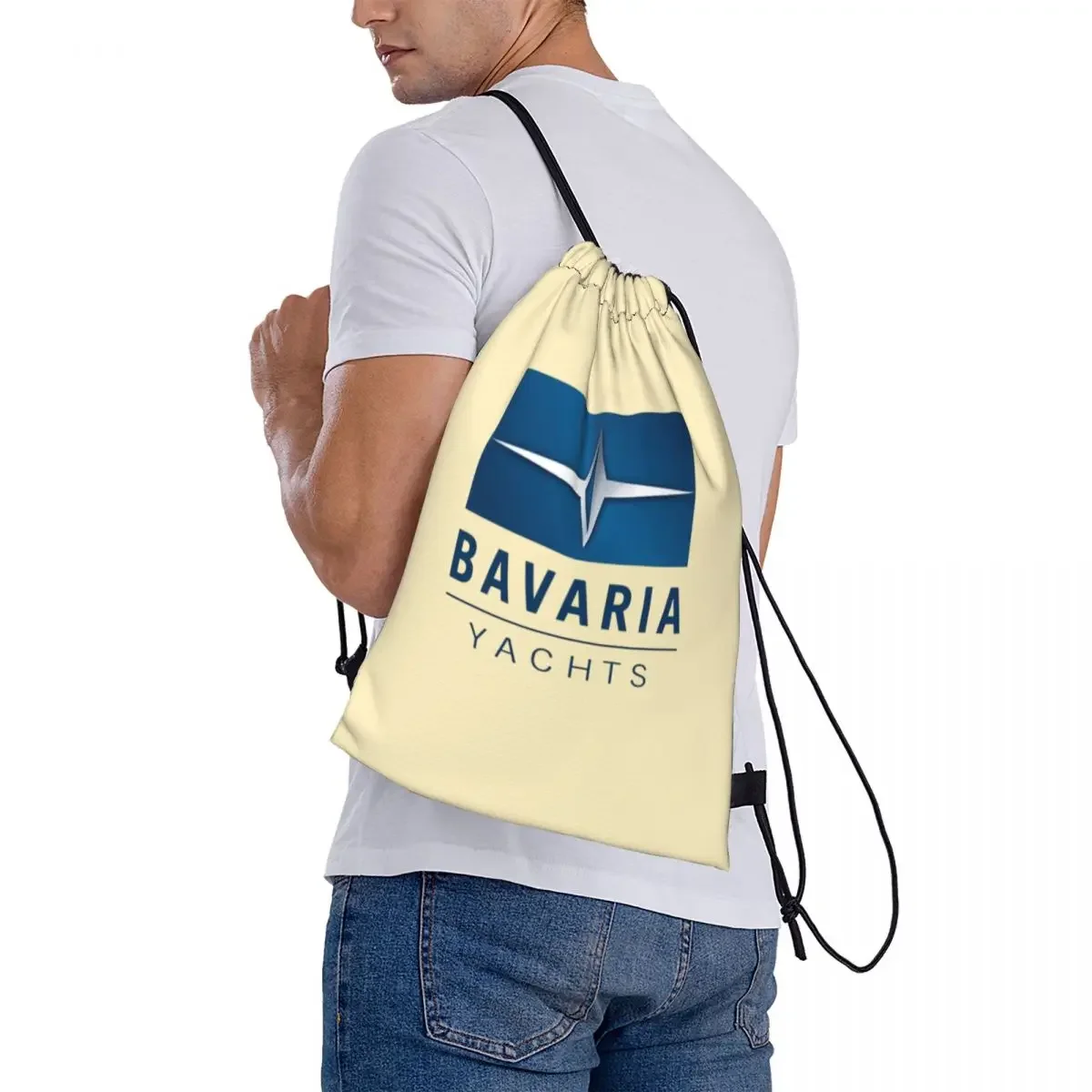 Bavaria Yachts Blue Silver Logo Backpacks Casual Drawstring Bags Sports Bag Book Bags for Man Woman School