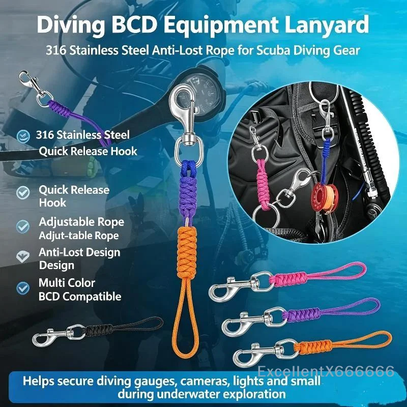 Diving Safety Lanyard BCD Anti-Lost Underwater Rope High Quality for Diving Flashlight Camera  Diving Snorkeling Use