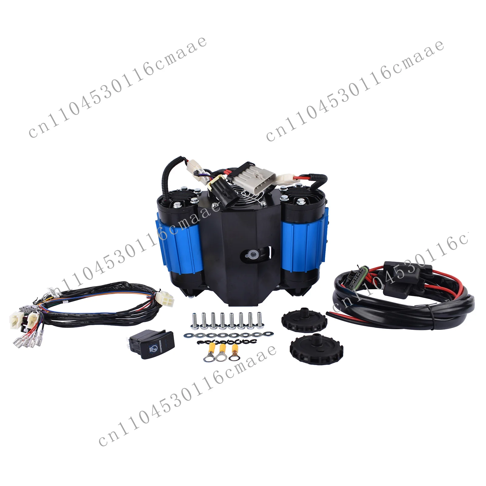 12-Volt, two-cylinder air compressor, high output, for pneumatic tires, red model