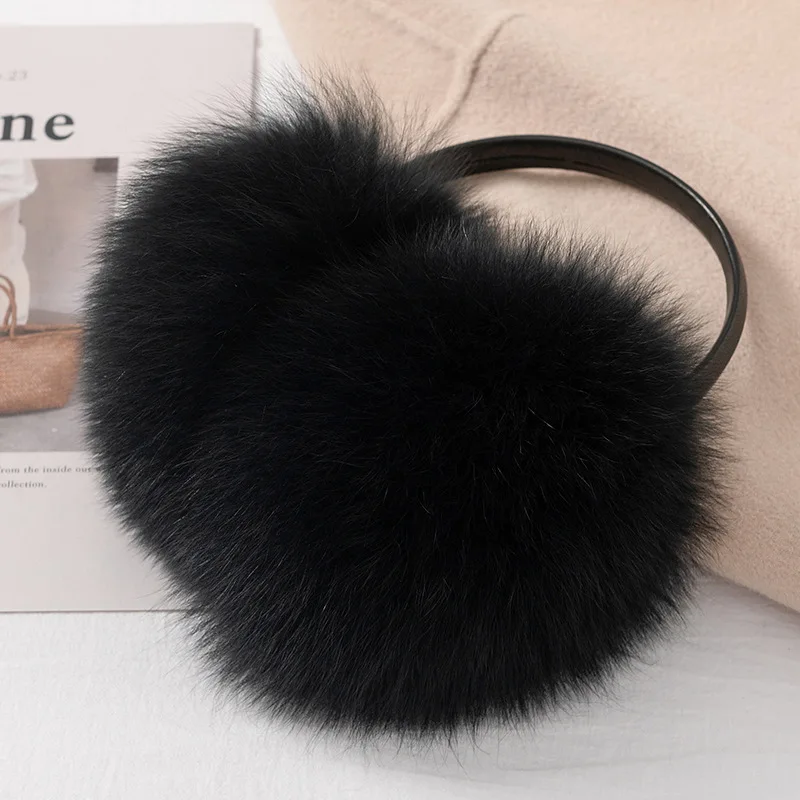 New Style Luxury Ladies Fox Fur Earmuffs Winter Women Warm Real Fox Fur Earmuffs Girl\'s Earlap Ultra Large Ladies Plush Earmuff