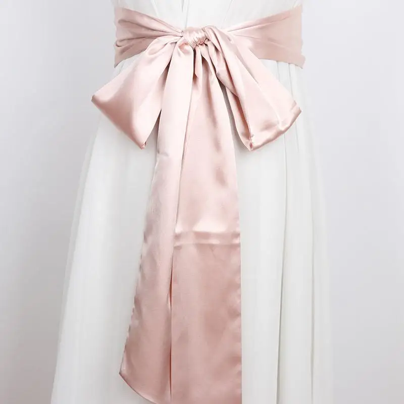 

Pink Silk Ribbon Belt Long Wide Knot Women's Skirt Dress Satin Ribbon Chiffon Drifting Belt Trendy Fashion Accessory