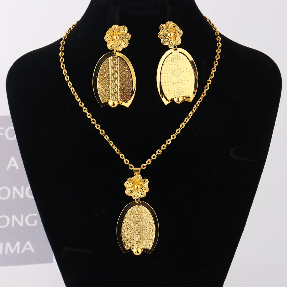 YM Luxuriöses, zartes goldfarbenes Halsketten- und Ohrringe-Set für Frauen, Frankreich, Nigeria, täglicher, leichter Schmuck, Geschenke für Party, Hochzeit 5