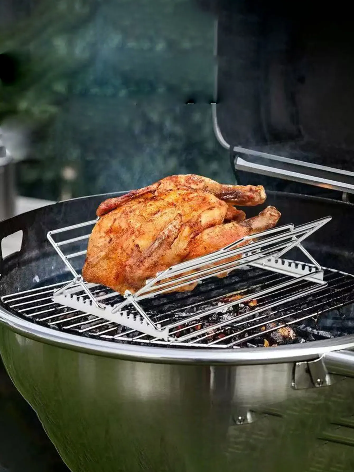 Stainless Steel Adjustable Chicken Roasting Rack Foldable Oven Baking Barbecue Wire Rack 1Pcs