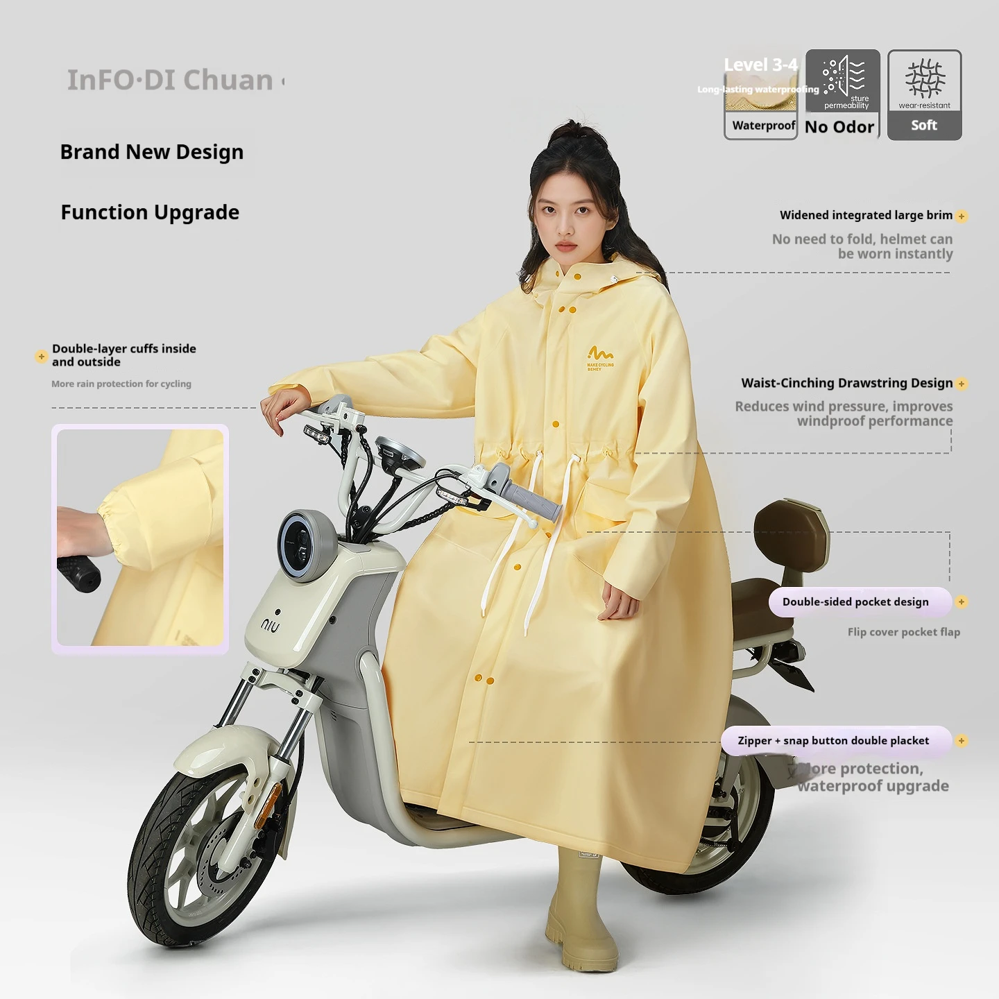 Adult Long Waist Windbreaker Raincoat for Women Full Body Rainstorm Proof Electric Bike Riding Waterproof Coat