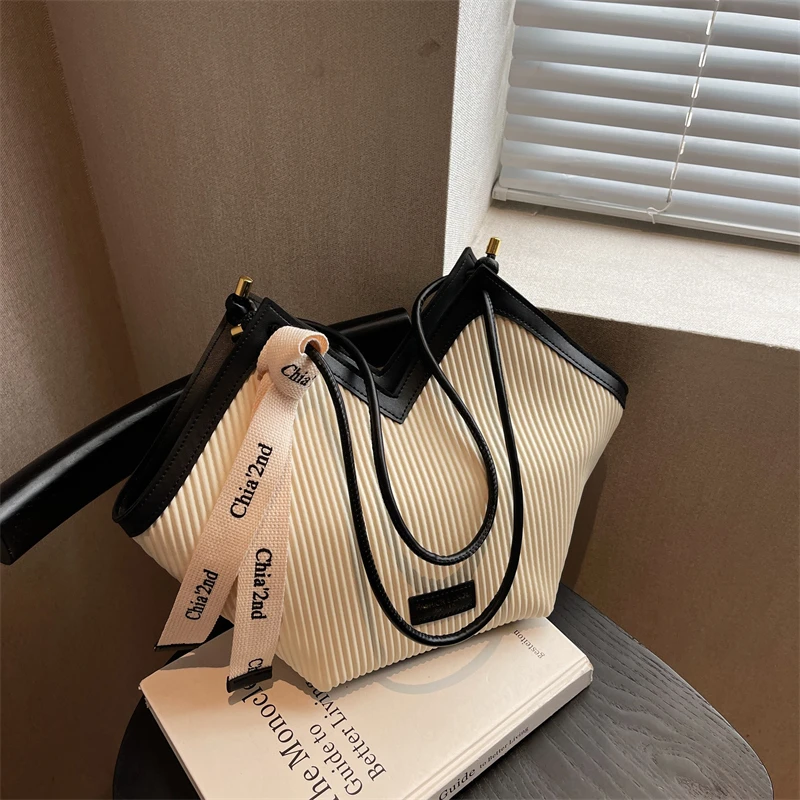 

Solid PU Large Capacity Tote Bag for Women's Commuter Handheld Shoulder Bag