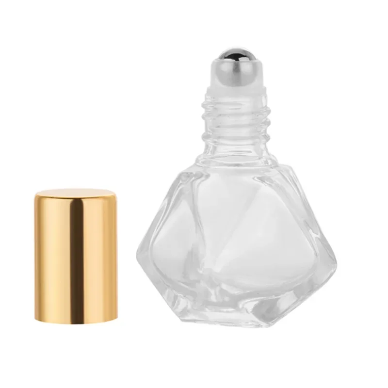 Essential Oil Roller Bottle Polygonal Clear Glass Bottle Refillable Bottle with 8ml Massage Roller Ball for Aromatherapy