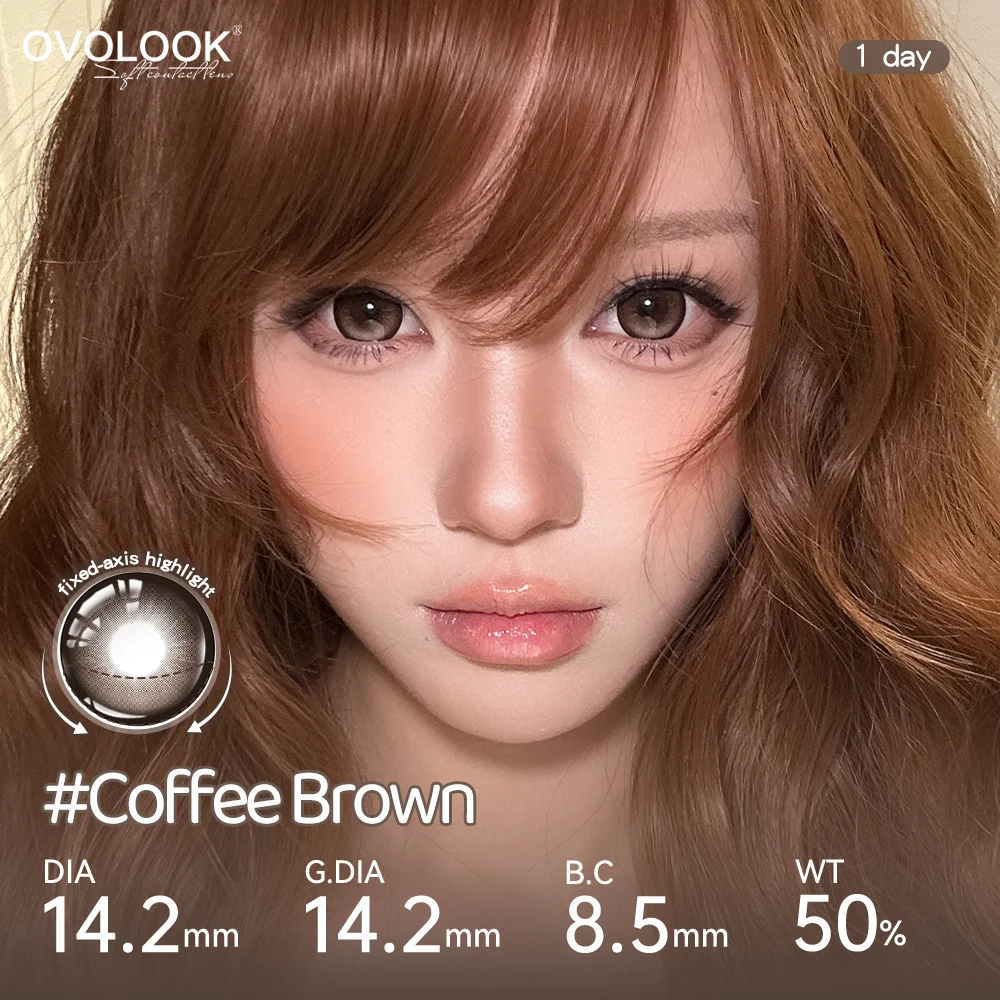OVOLOOK - 10 Lenti a Contatto Monouso a Asse Fisso Marrone Caffè, Lenti Colorate Marrone Nocciola Effetto Occhio di Drago per Occhi Scuri