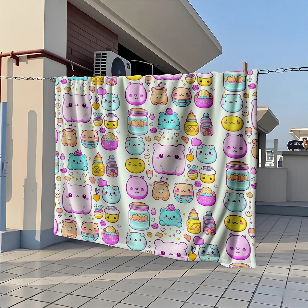 ที่โดดเด่นผ้าห่มสักหลาดน่ารัก Kawaii รูปแบบคอลเลกชัน Art Deco Hospitality ผ้าปูที่นอนสองด้านโยนน้ําหนักเบา