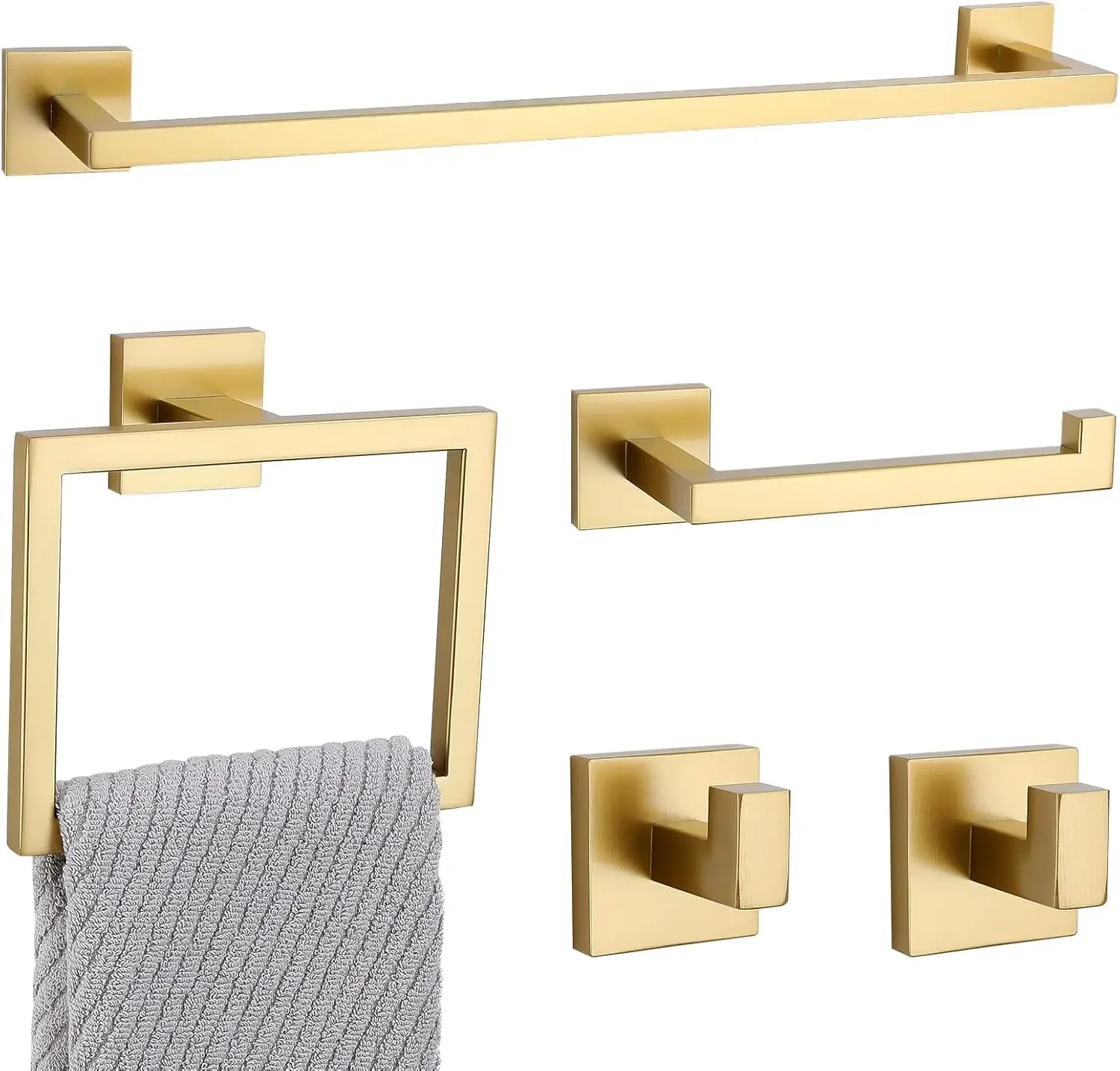 TNOMS Set portasciugamani da 5 pezzi Set di accessori da bagno in oro Set portasciugamani per bagno Accesso al bagno in acciaio inossidabile SUS304