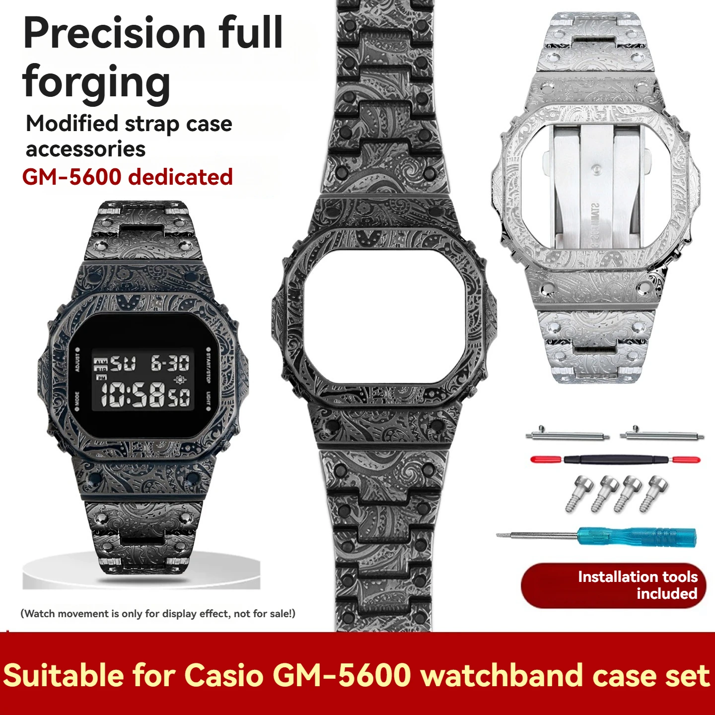 Modification Stainless steel strap&Case retro Set Bezel For Casio G-Shock 3229 GM5600 GM-5600 Mod Kit Watchband Case accessories