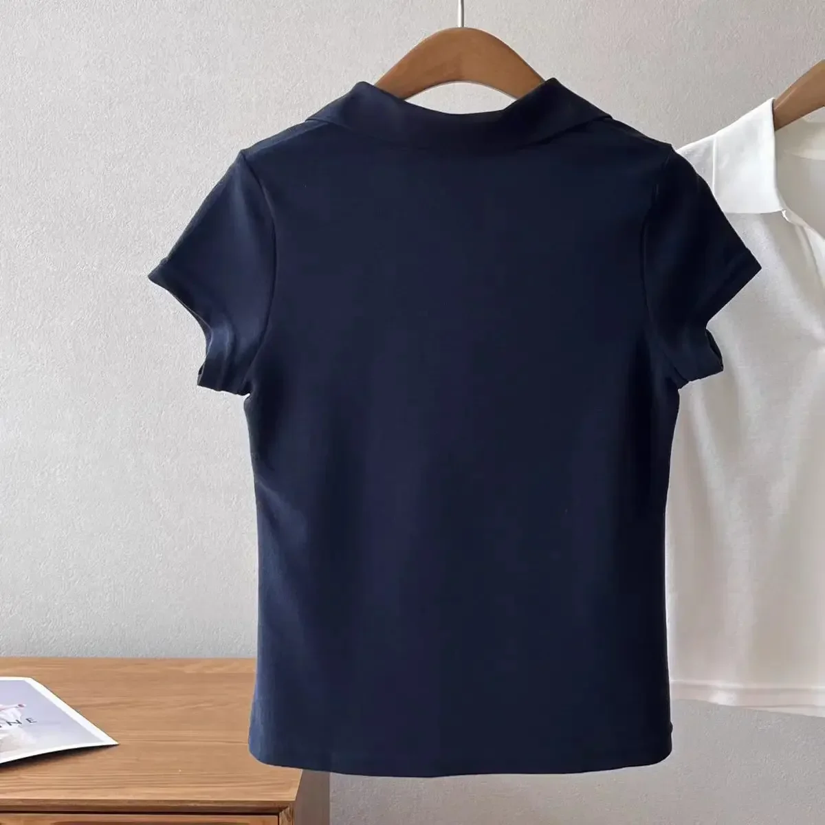 Goddess Women Yoga Polo Shirt Neck Short Sleeve T-shirt for Women's Front Shoulder Slim Short Yoga Sports Top Pure Cotton