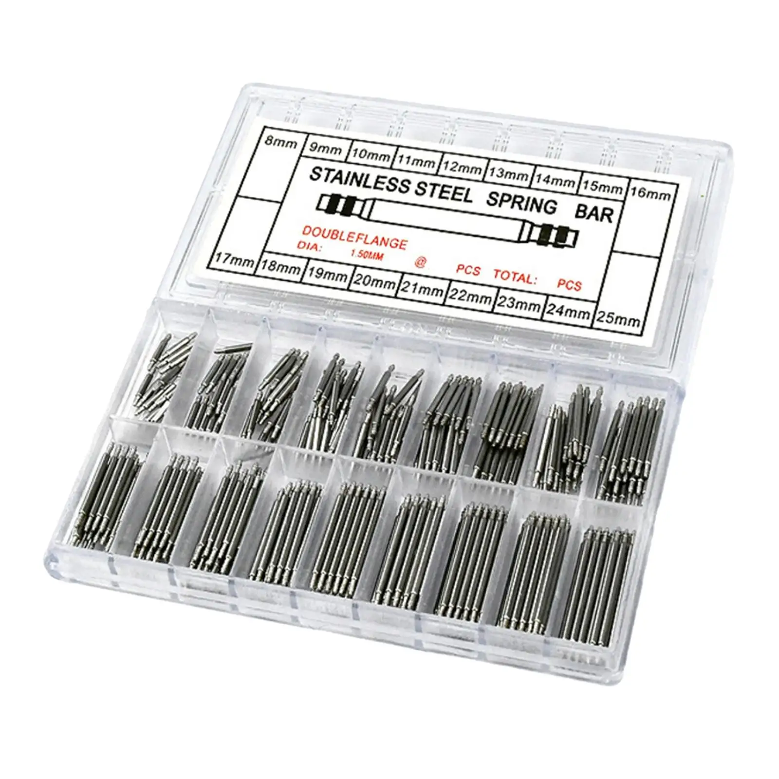 Stainless Steel Watch Band Pins Assortment 360pcs 8-25mm Spring Bars Cotter Double Flange for Watch Strap Link Repair Tools Kit