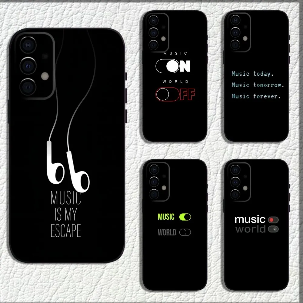 Music On World Off Phone Case For Samsung Galaxy A13,A21s,A22,A31,A32,A52,A53,A71,A80,A91 Soft Black Shell