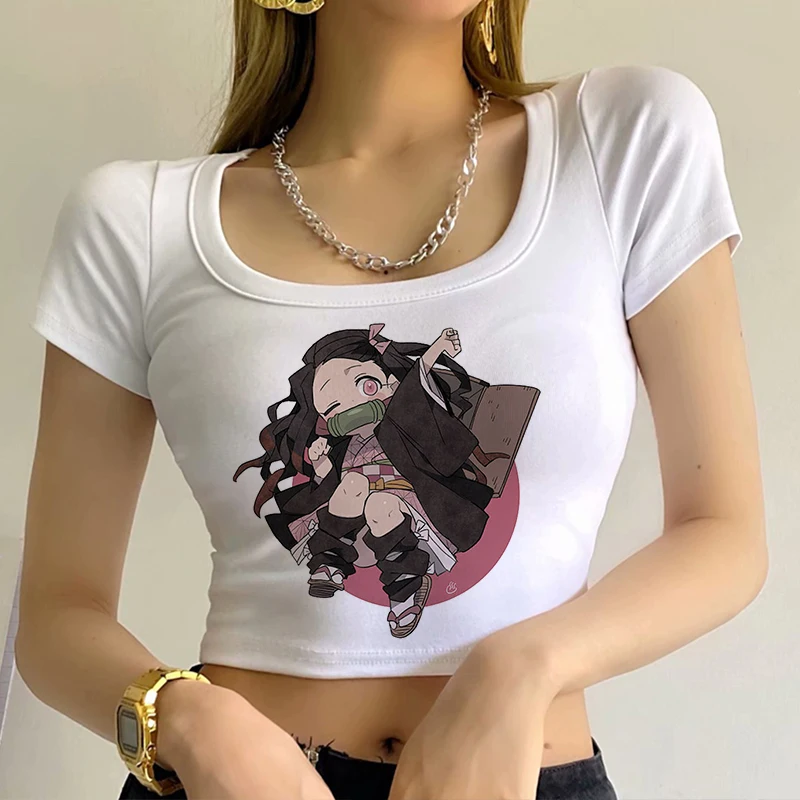 Demon Slayer Print T shirt Women Harajuku Aesthetic White Tops Tee Tshirt Japan Anime Ullzang Female TShirt summer White t-shirt