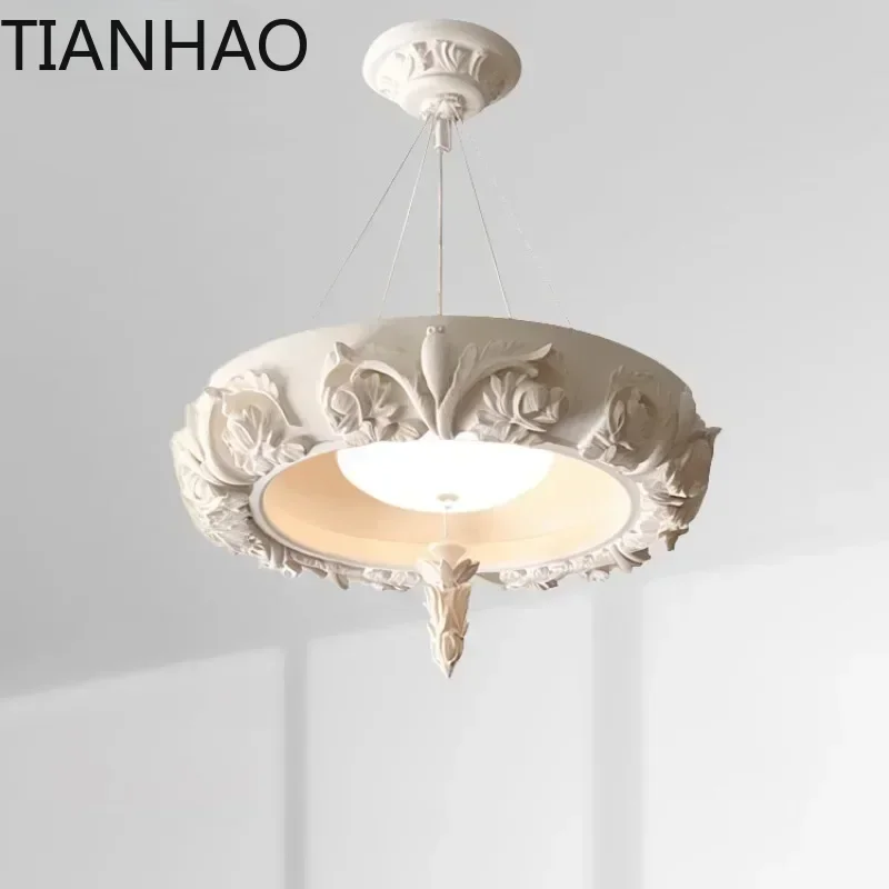 Retro gypsum lamp French carved living room chandelier design teacher cream style restaurant lighting fixtures