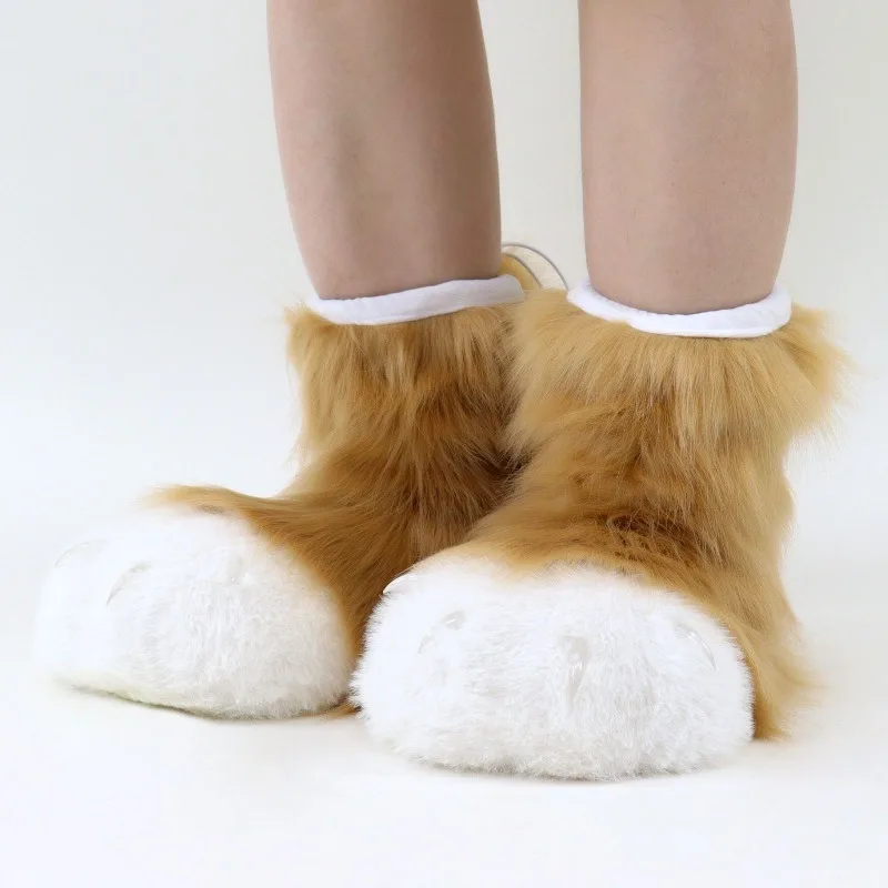 Cats Wolf Dog Foxes Fursuit Feet Paws Claw Shoes Furry Animal Fuzzy Slippers Halloween Cosplay Costume Accessories view 3