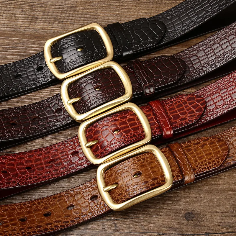 3.8CM Pure Cowhide High Quality Genuine Leather Belts for Men Brand Strap Male Brass Buckle Estampado Retro Jeans Cowboy Cintos
