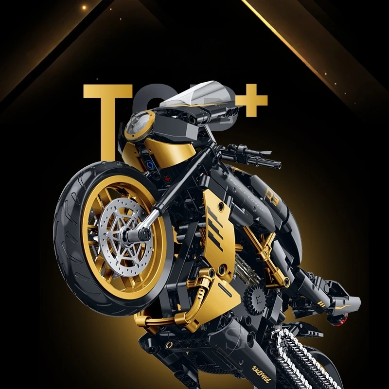 506PCS Technic Motorcycle Bouwstenen MOC Model Zwart Goud Creatieve Display Festival Geschenkdoos voor volwassenen en kinderen