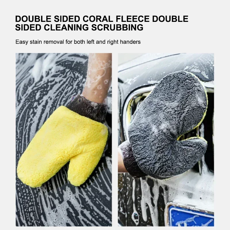 Microfiber Car Washing Glove Double-Faced Thickened Coral Fleece Cleaning Brush Gloves Car Detailing Cleaner Care Tool
