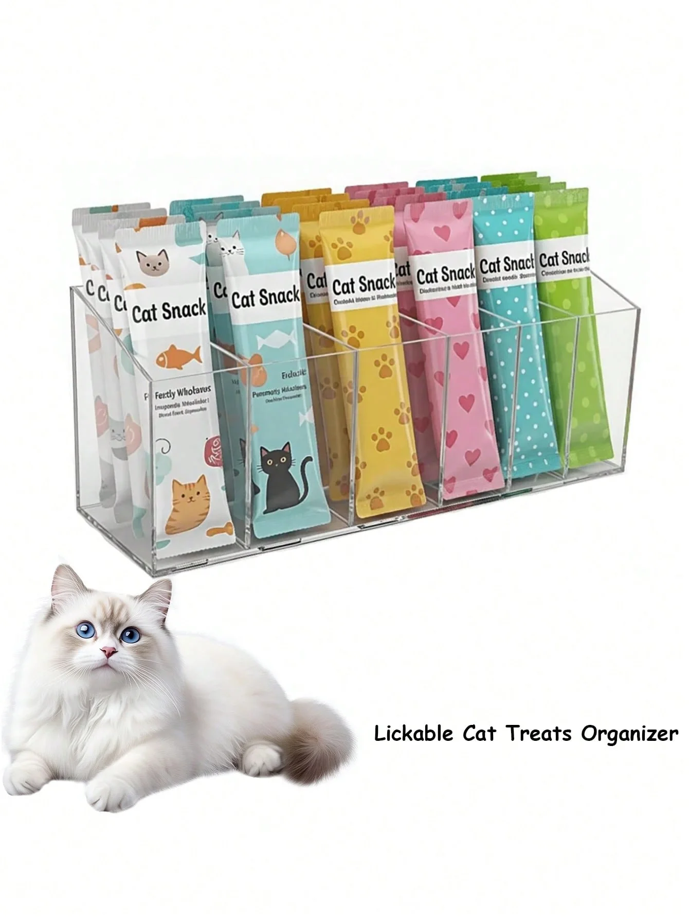 1 Stück Leckfutter-Aufbewahrungsbox für Katzen, Acryl-Snack-Aufbewahrungsregal für die Arbeitsplatte, Quetschbarer Katzenfutter-Aufbewahrungsbehälter mit abnehmbarem Pa