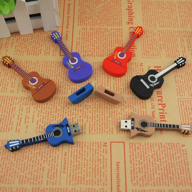 Cartoon Guitarras Em Forma de U Disco, Música Flash Drive, Pendrive, Memory Stick, Adequado para Estudante, Presente, USB 2.0, Hot Style, 64GB, 128GB