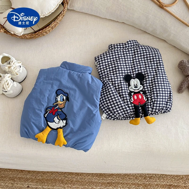 

Disney Kids' Plush Vest 0-5 Years | Korean Style Cartoon Checkered Cotton Coat, Trendy Baby Winter Wear for Boys
