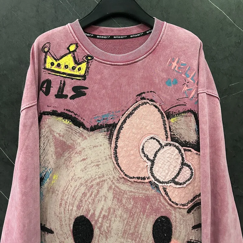 Veste sweat-shirt à col rond pour femme, ample, Style décontracté, doux, rajeunissant, dessin animé, nouvelle collection automne 2025
