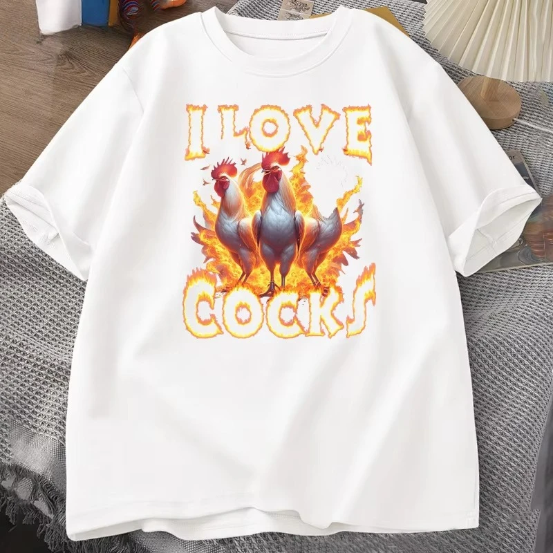 I Love Cocks Roosters Funny Meme T Shirt Men Women Funny Graphic T Shrts Farmer Chicken Lover T-Shirt Cotton Mens Printed Tees view 2