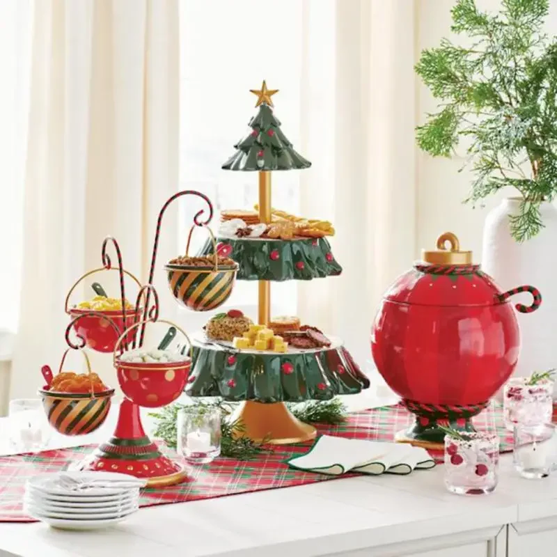 

Snack Rack Christmas Tree Dessert Candy Plate Snack Tray Double Layer Cake Stand Fruit Holder Cupcake Rack Bowl Xmas Decoration