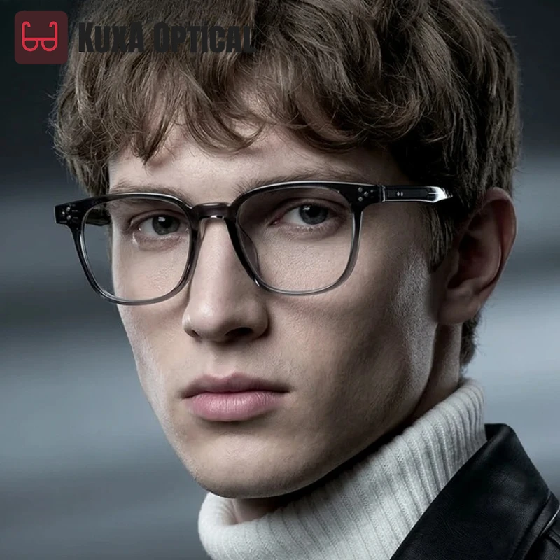 XUKA New Retro Trendy Men's Square TR90 Acetateand Simple Design Big Size Women's Glasses  Eyeglasses Frame Fashion