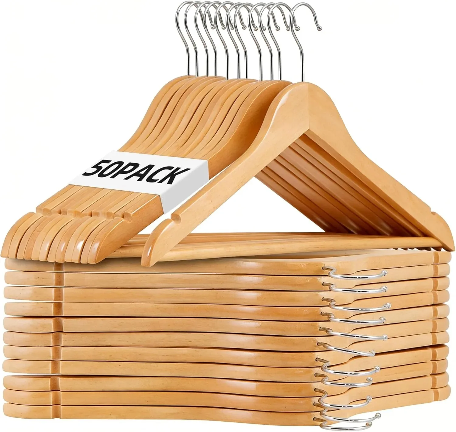 HOT Premium Wooden Hangers 50 Pack, Coat Hangers with 360-Degree Rotatable Hook, Clothes Hangers for Suit, Shirts, Jackets