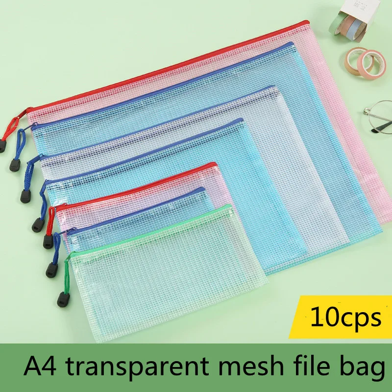 

10pcs A3-6 B8-4 Mesh Zipper Pouch Document Bag Waterproof Zip File Folders School Office Supplies Pencil Case Storage Bags