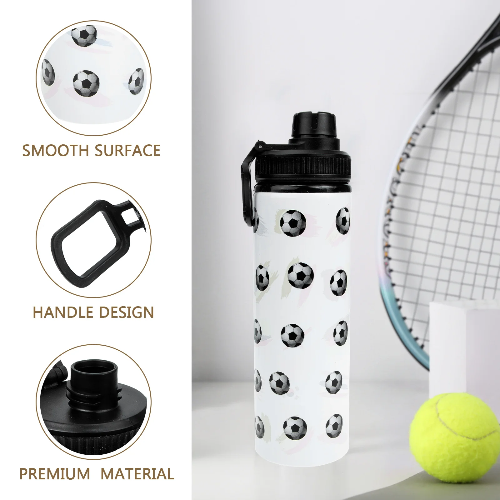 زجاجة مياه مقاومة للتسرب بسعة كبيرة، نمط كرة القدم، حاوية مياه رياضية متغيرة الألوان، زجاجة لياقة خارجية محمولة