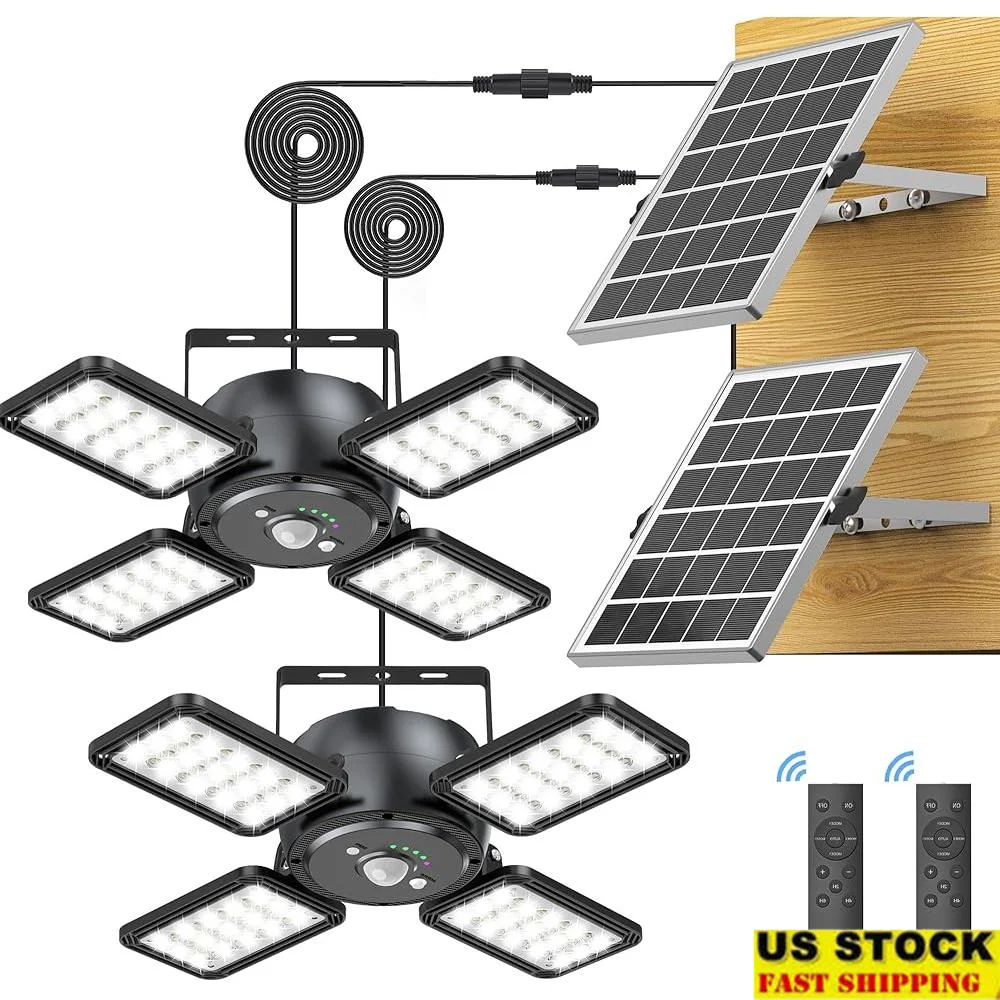 

Датчик движения на солнечной энергии, 144 светодиода, 1200 лм, водонепроницаемый, 5 режимов освещения, сарай с дистанционным управлением, гараж, 2 шт.