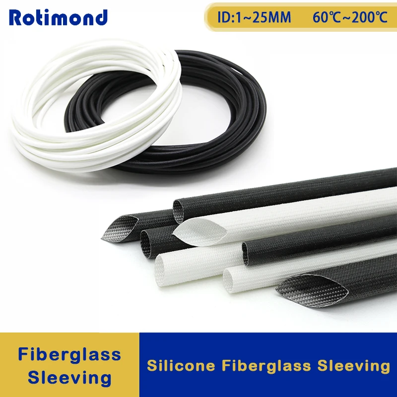 1/5/10M ID 1 ~ 25mm Silicone Fiberglass Sleeving Flame Resistant Silicone Resin Insulate Cable Protect Tubing 200 Deg.C