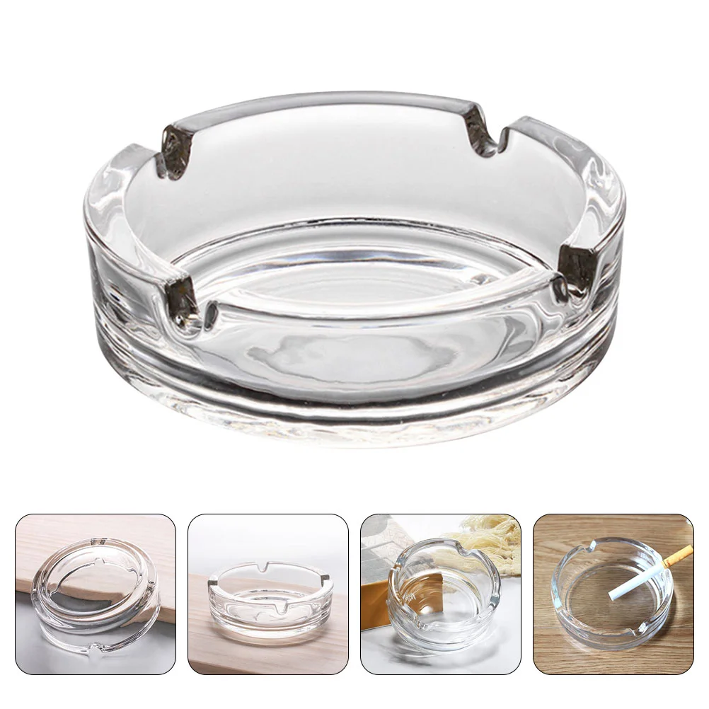 Ash Tray Ashtray Transparent Tabletop Cigarette Storage Holder Glass Simple Style Round Shape